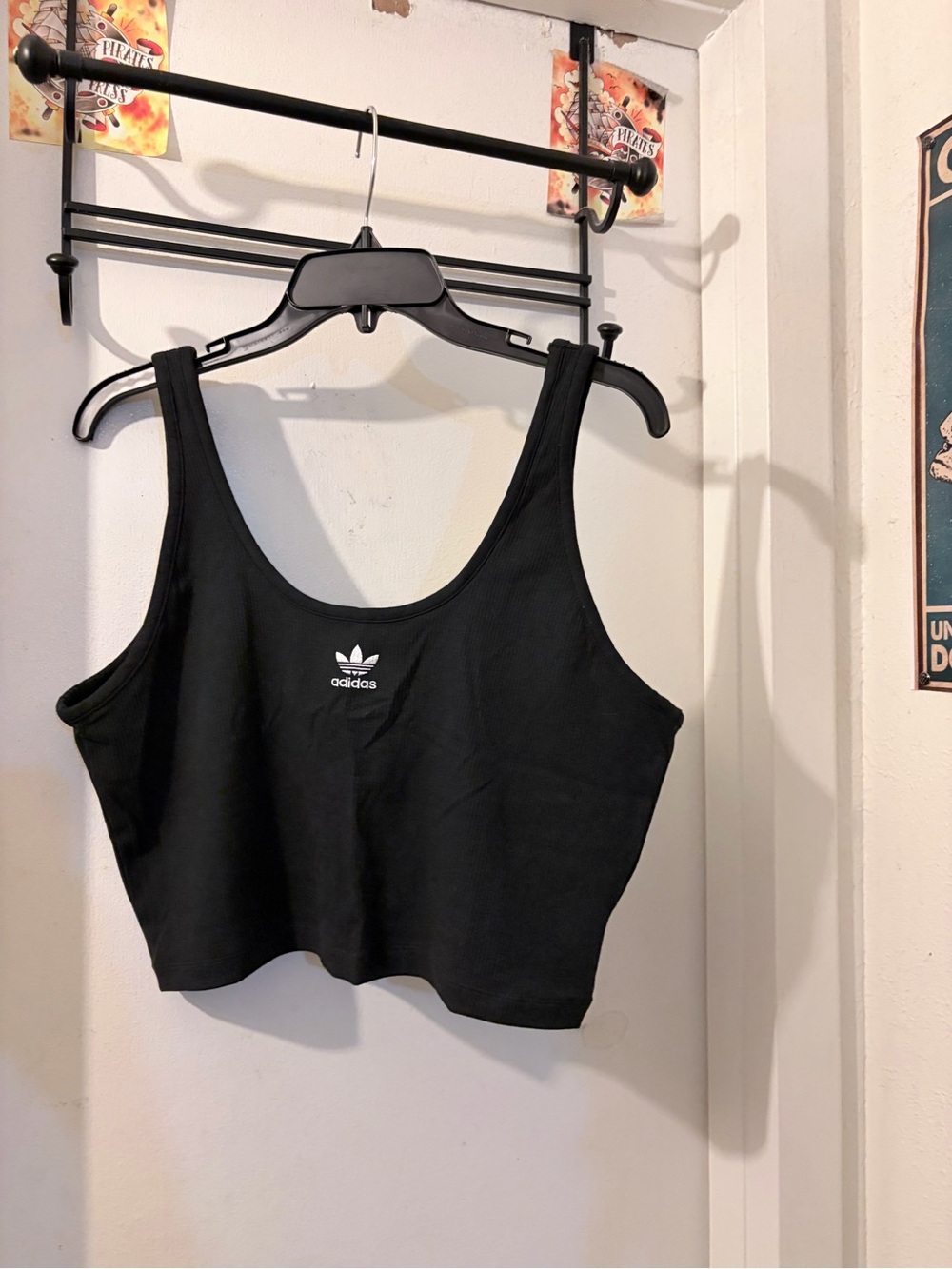 Adidas- size XL- cute black ribbed cropped top. NWOT.